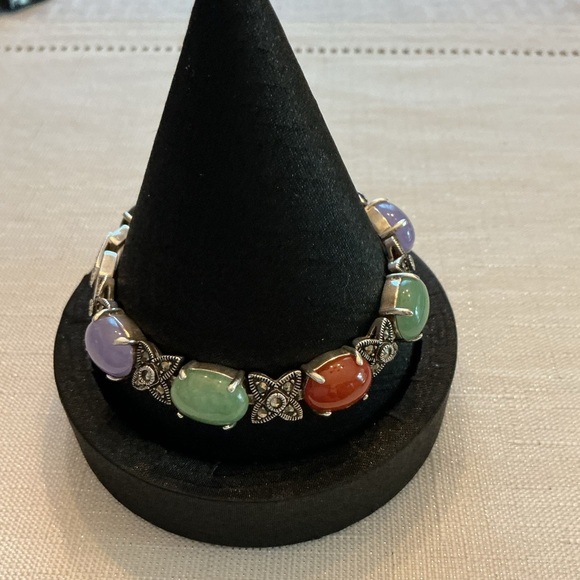 Jade Vintage Marcasite Sterling Silver Bracelet - Picture 4 of 8